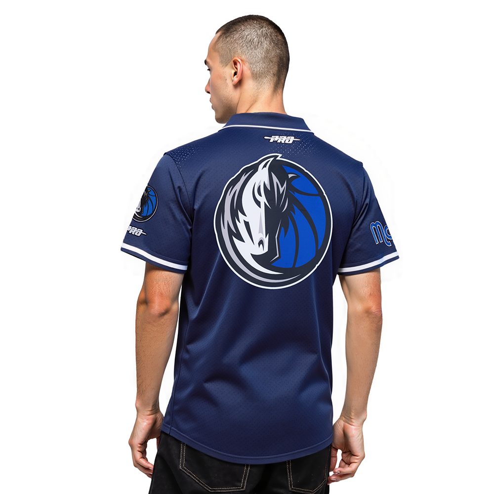 NBA DALLAS MAVERICKS KYRIE IRVING #11 CLASSIC MESH PNN MEN'S MESH BUTTON DOWN SHIRT (MIDNIGHT NAVY)