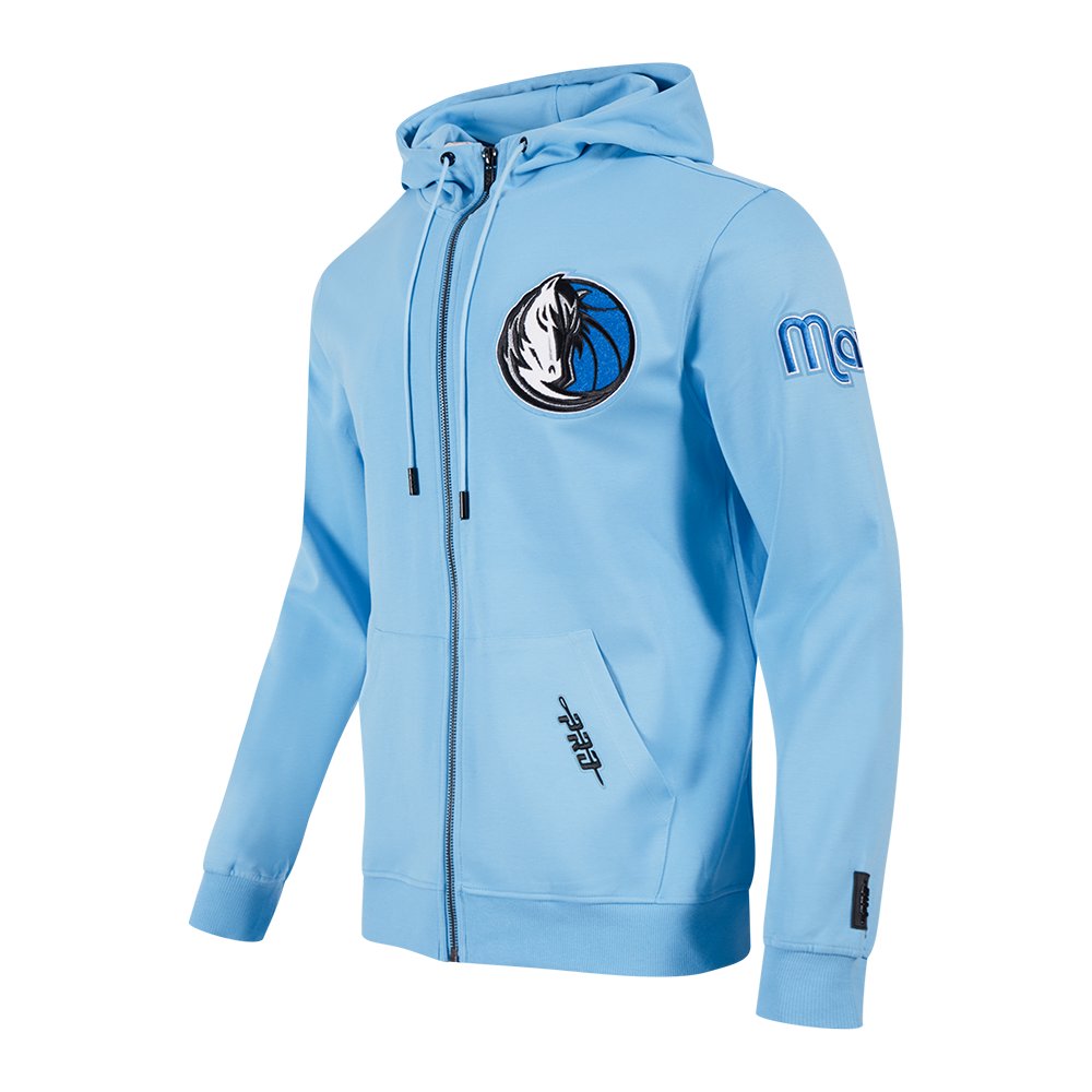 NBA DALLAS MAVERICKS CLASSIC CHENILLE DOUBLE KNIT FULL ZIP PULLOVER HOODIE (UNIVERSITY BLUE)