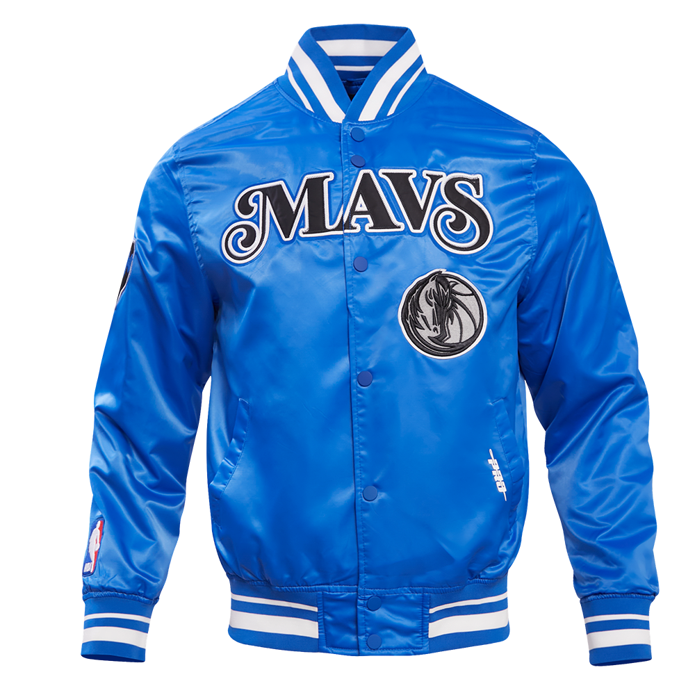NBA DALLAS MAVERICKS CHEST MEN S RIB SATIN JACKET ROYAL BLUE Pro Standard