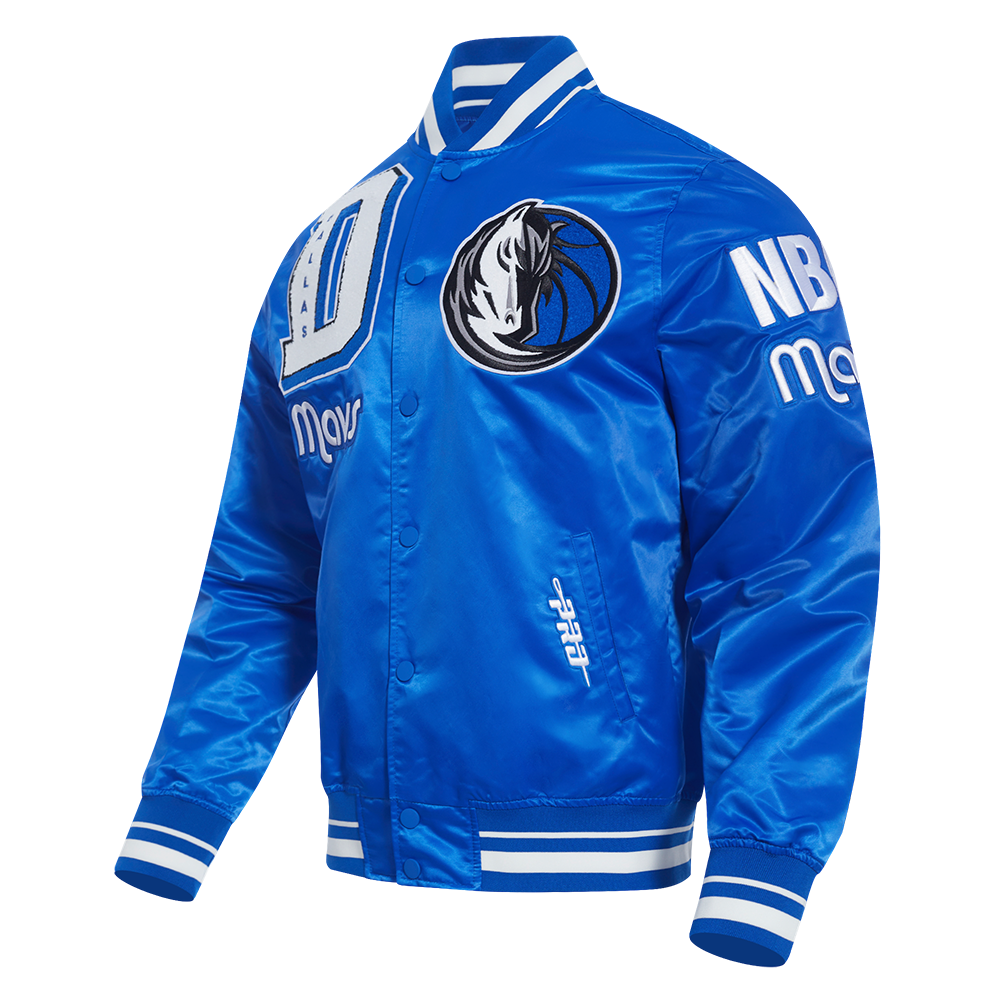 NBA DALLAS MAVERICKS MASHUP MEN'S RIB SATIN JACKET (ROYAL BLUE)