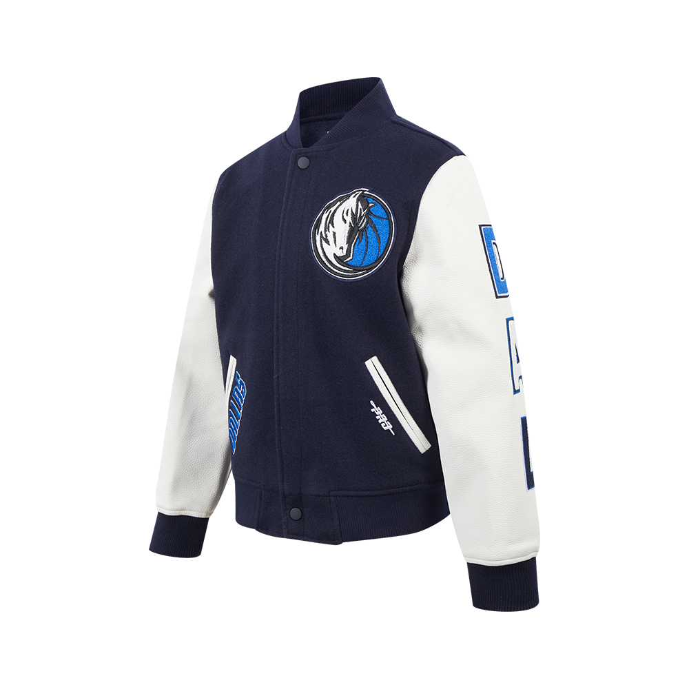 NBA DALLAS MAVERICKS CLASSIC BIG BOYS WOOL VARSITY JACKET (MIDNIGHT NAVY/WHITE)