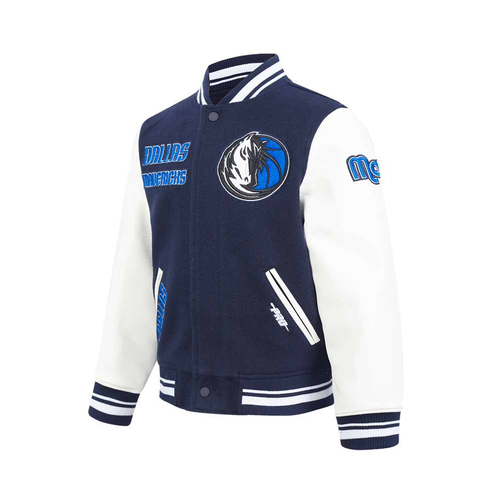 NBA DALLAS MAVERICKS RETRO CLASSIC BIG BOY'S RIB WOOL VARSITY JACKET (MIDNIGHT NAVY/WHITE)