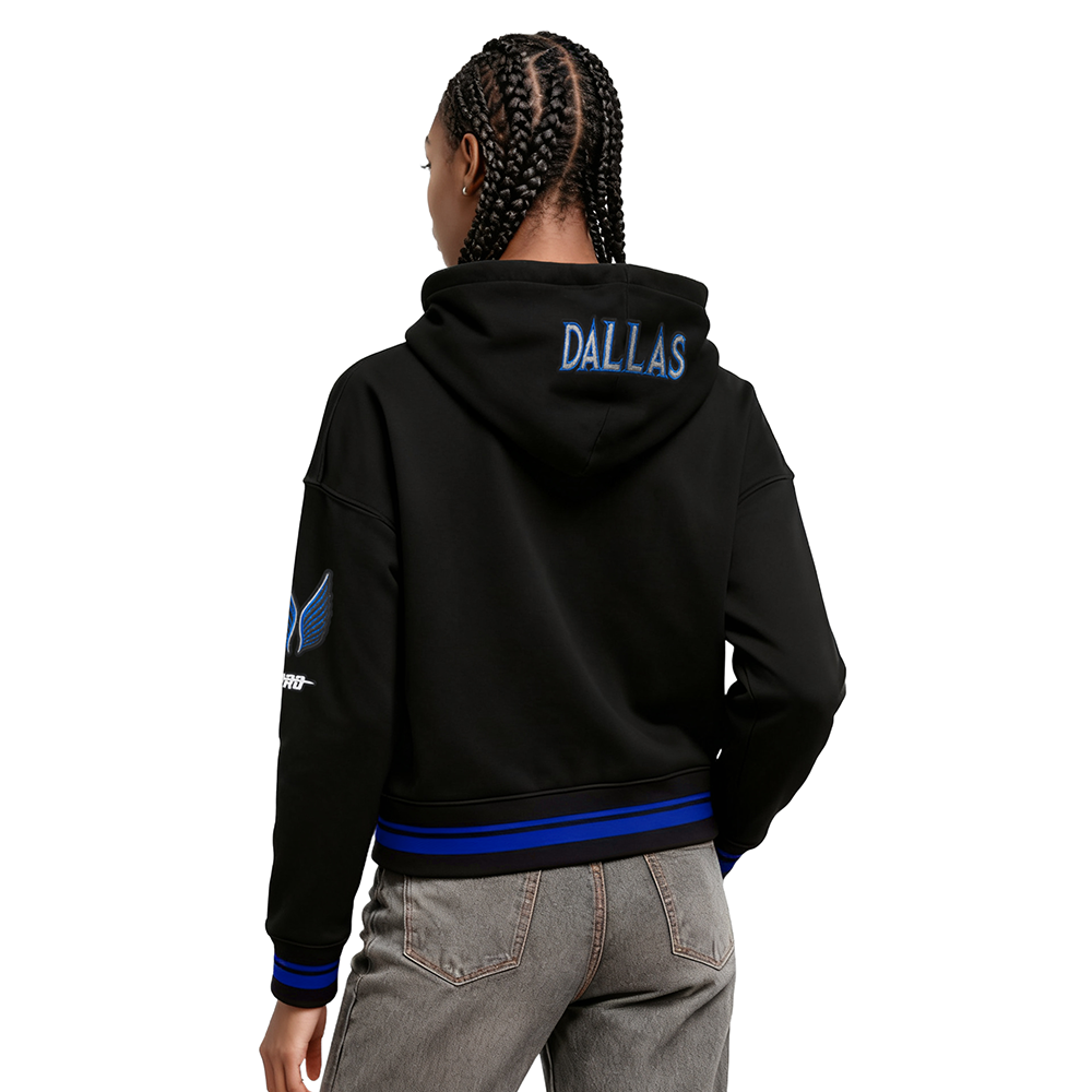 NBA DALLAS MAVERICKS CITY EDITION 25-26 WOMEN'S RIB FLC CROPPED PO HOODIE (BLACK/ROYAL BLUE/BLACK)