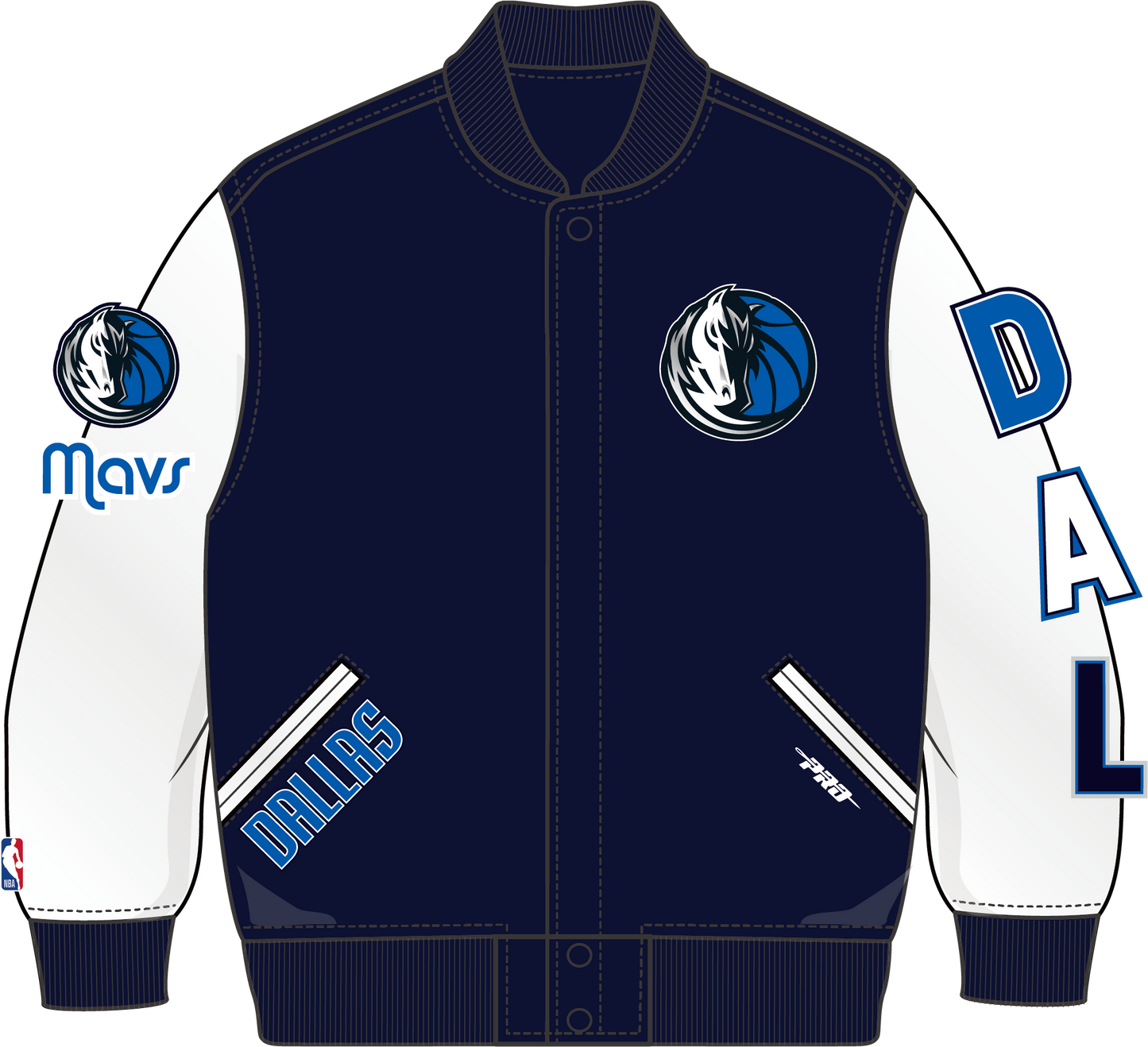 NBA DALLAS MAVERICKS CLASSIC LITTLE BOYS WOOL VARSITY JACKET (MIDNIGHT NAVY/WHITE)