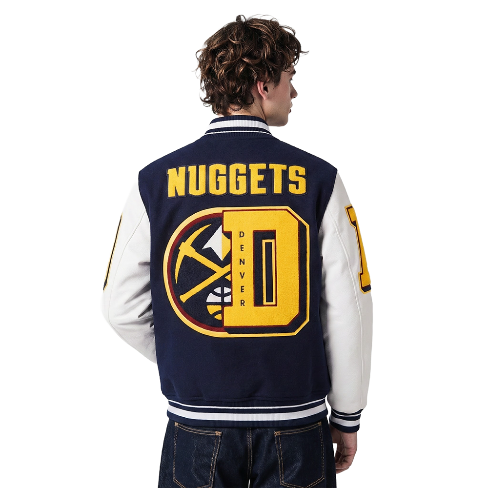 NBA DENVER NUGGETS MASHUP MEN'S RIB WOOL VARSITY JACKET (MIDNIGHT NAVY/WHITE)