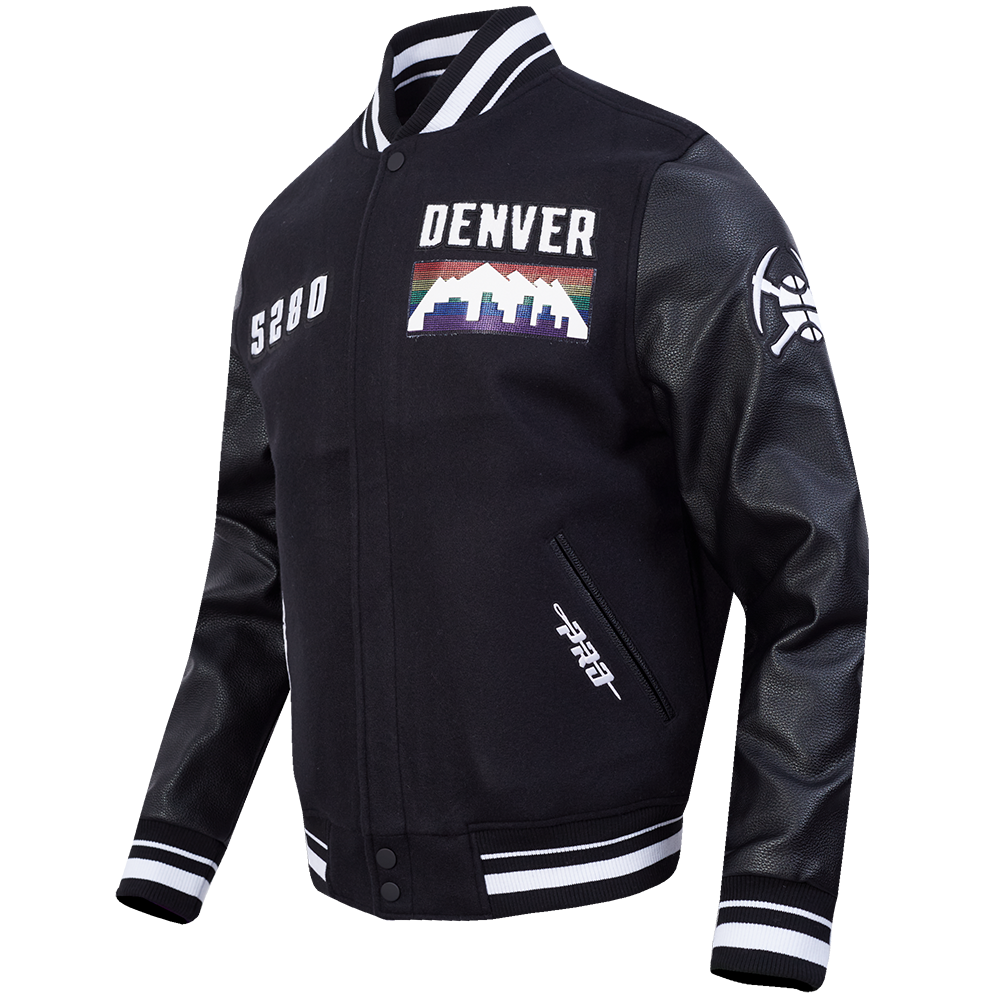 NBA DENVER NUGGETS CITY EDITION 25-26 MEN'S RIB WOOL VARSITY JACKET (BLACK)