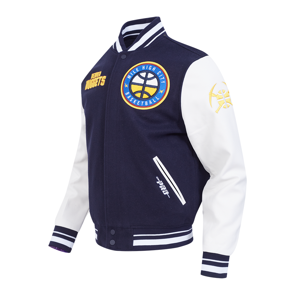 NBA DENVER NUGGETS RETRO CLASSIC MEN'S RIB WOOL VARSITY JACKET (MIDNIGHT NAVY/WHITE)