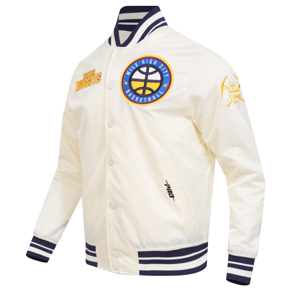 NBA DENVER NUGGETS RETRO CLASSIC MEN'S RIB SATIN JACKET (EGGSHELL/ MIDNIGHT NAVY)