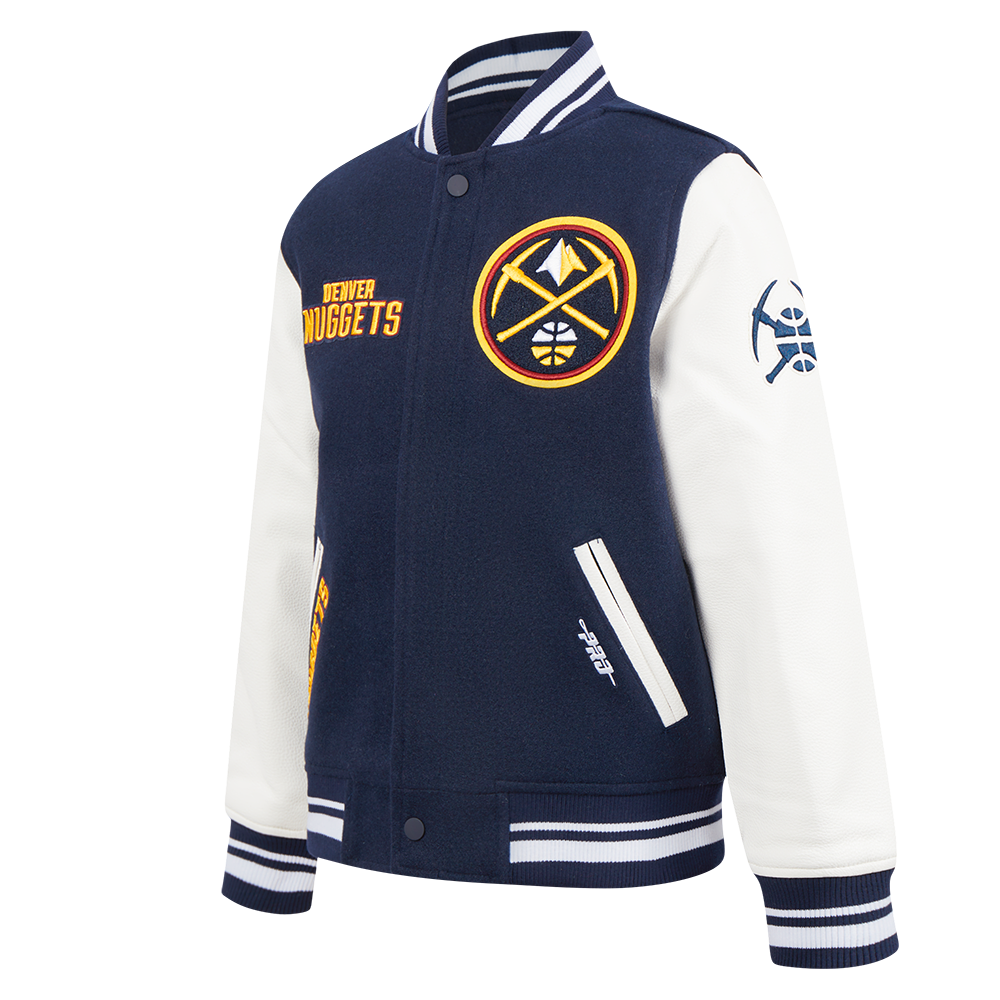 NBA DENVER NUGGETS RETRO CLASSIC BIG BOYS RIB WOOL VARSITY JACKET (MIDNIGHT NAVY/WHITE)