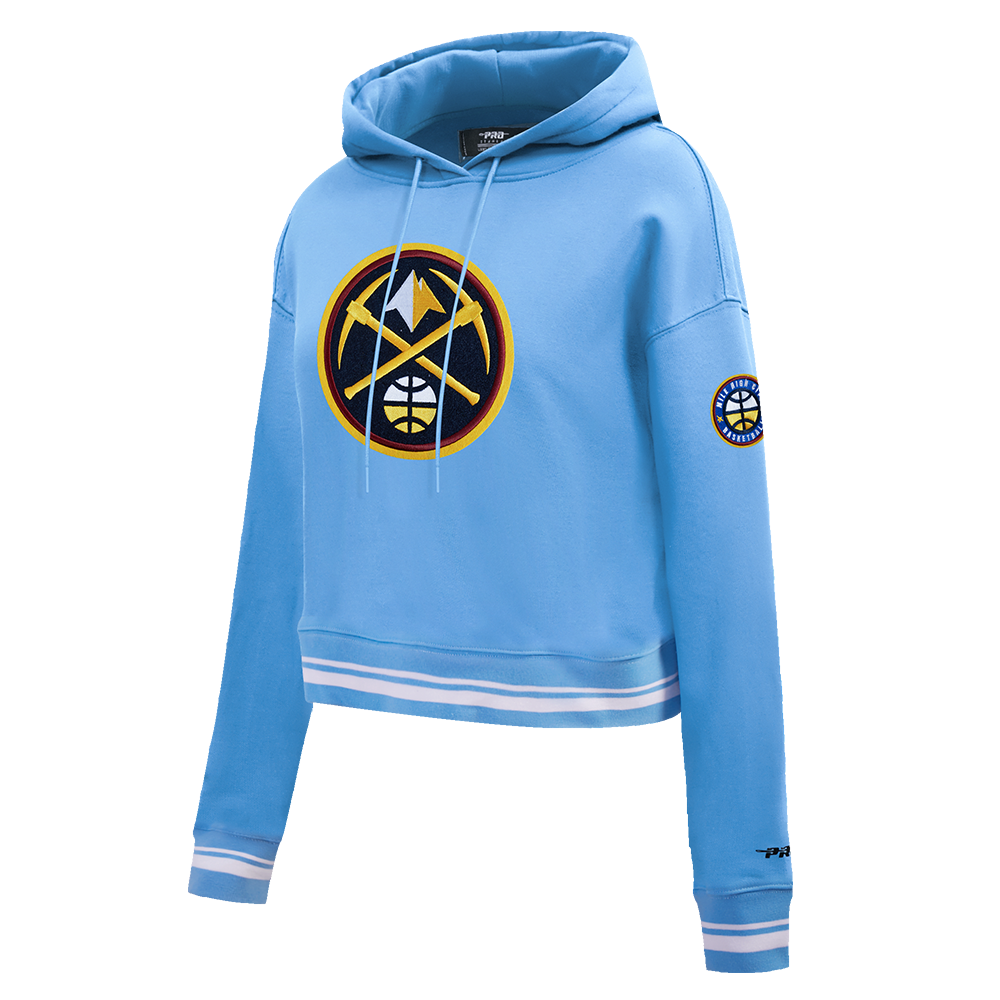 NBA DENVER NUGGETS RETRO CLASSIC WOMEN'S RIB CROPPED PO HOODIE (UNIVERSITY BLUE)