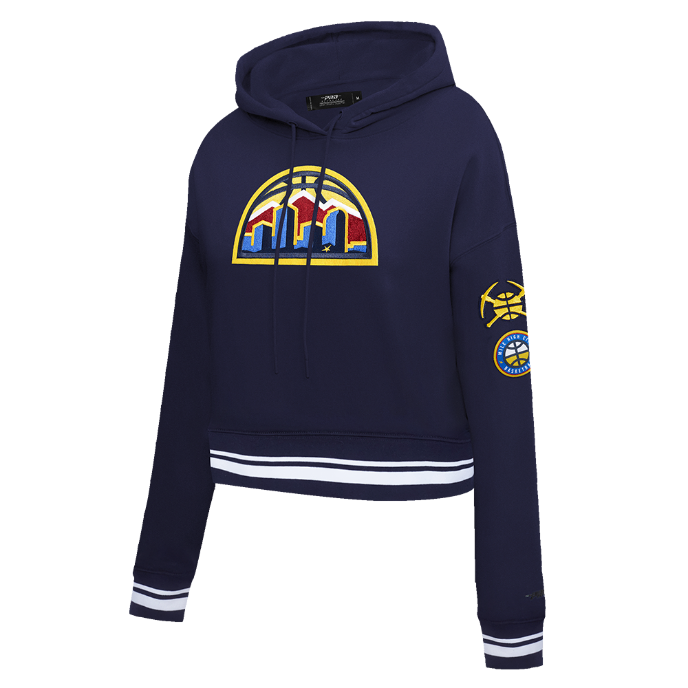 NBA DENVER NUGGETS RETRO CLASSIC WOMEN'S RIB CROPPED PULLOVER HOODIE (MIDNIGHT NAVY)