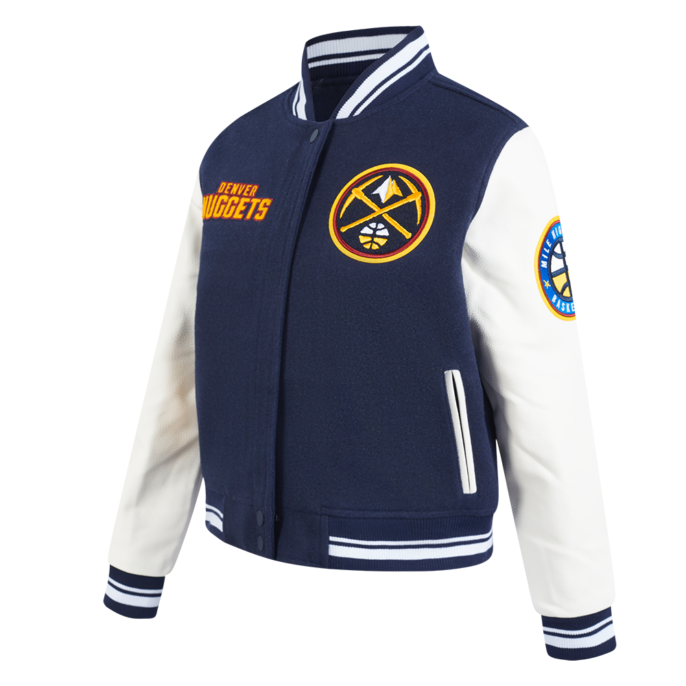 NBA DENVER NUGGETS RETRO CLASSIC WOMEN'S RIB WOOL VARSITY JACKET (MIDNIGHT NAVY/WHITE)