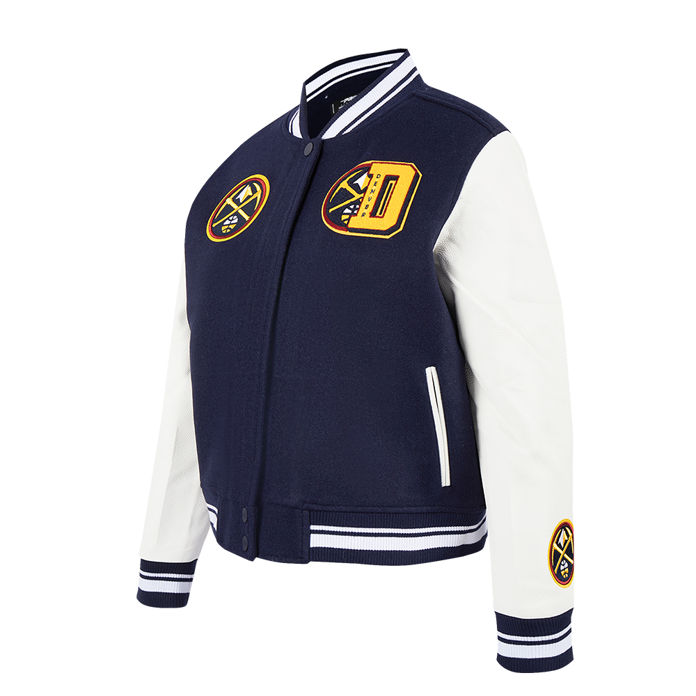 NBA DENVER NUGGETS MASHUP WOMEN'S RIB WOOL VARSITY JACKET (MIDNIGHT NAVY/WHITE)