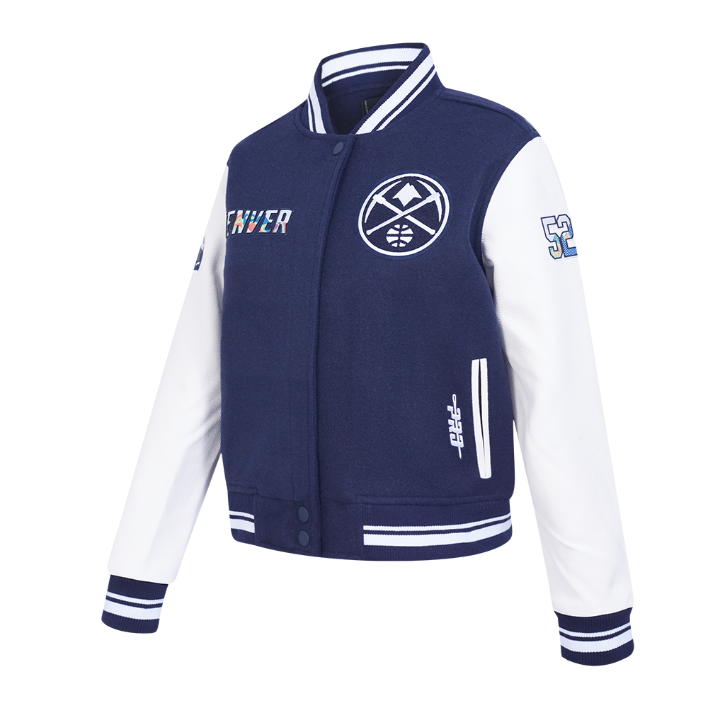 NBA DENVER NUGGETS CITY EDITION 24-25 WOMEN'S RIB WOOL VARSITY JACKET (MIDNIGHT NAVY/WHITE)