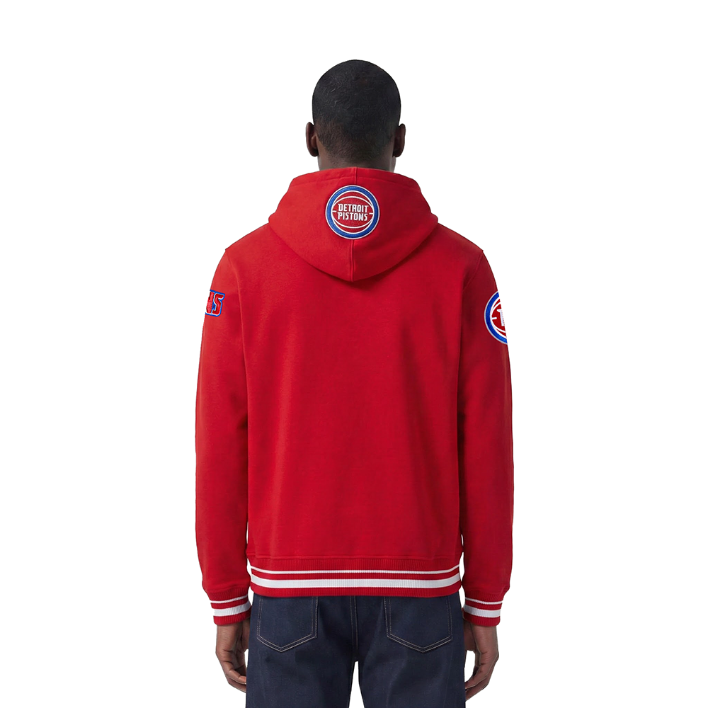 NBA DETROIT PISTONS SCRIPT TAIL MEN'S RIB FLEECE PULLOVER HOODIE (RED)