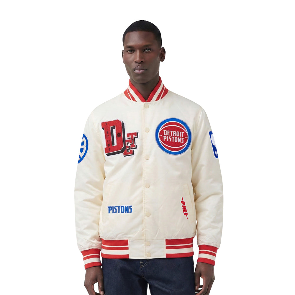 NBA DETROIT PISTONS BEST OF MEN'S RIB SATIN JACKET (EGGSHELL/ RED)