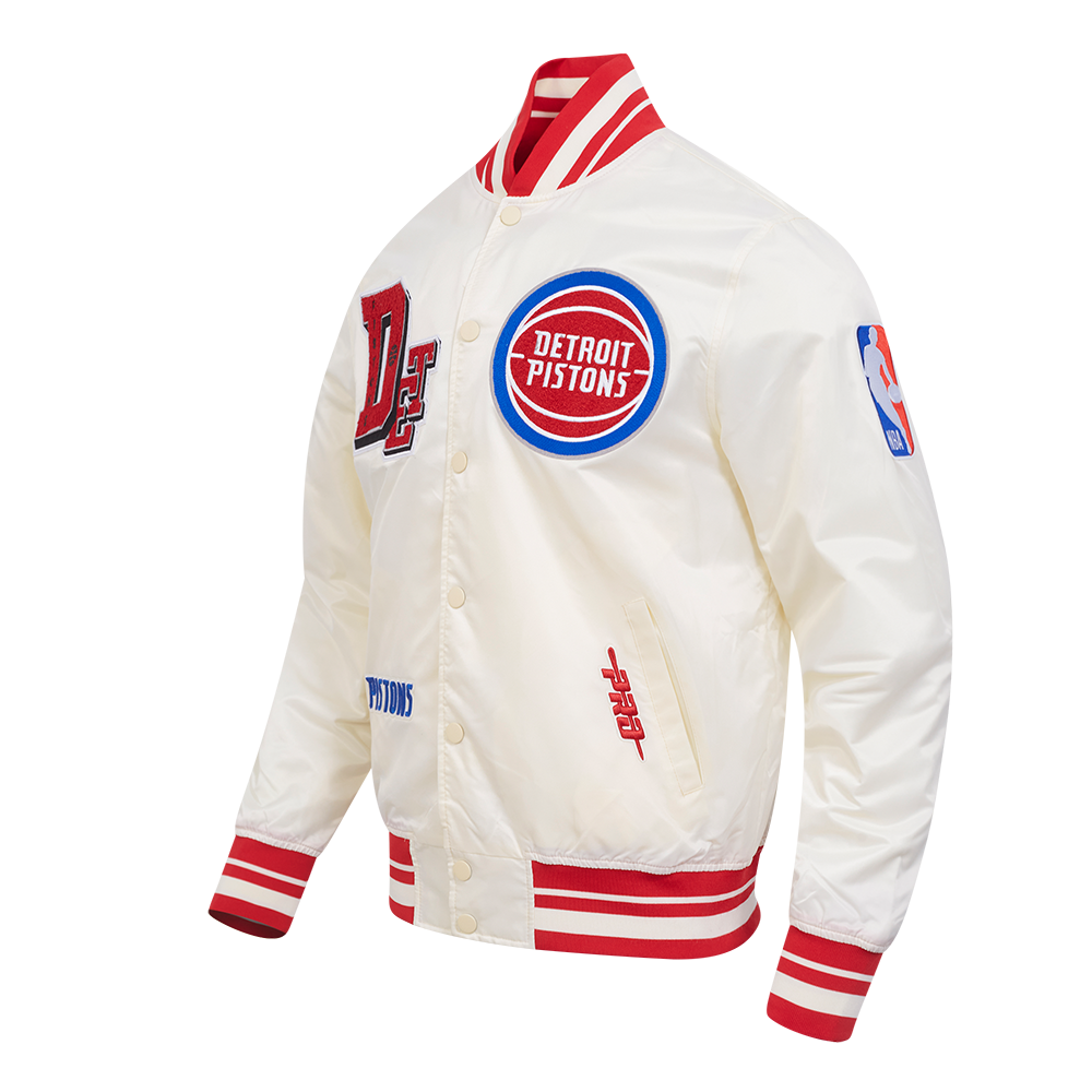 NBA DETROIT PISTONS BEST OF MEN'S RIB SATIN JACKET (EGGSHELL/ RED)