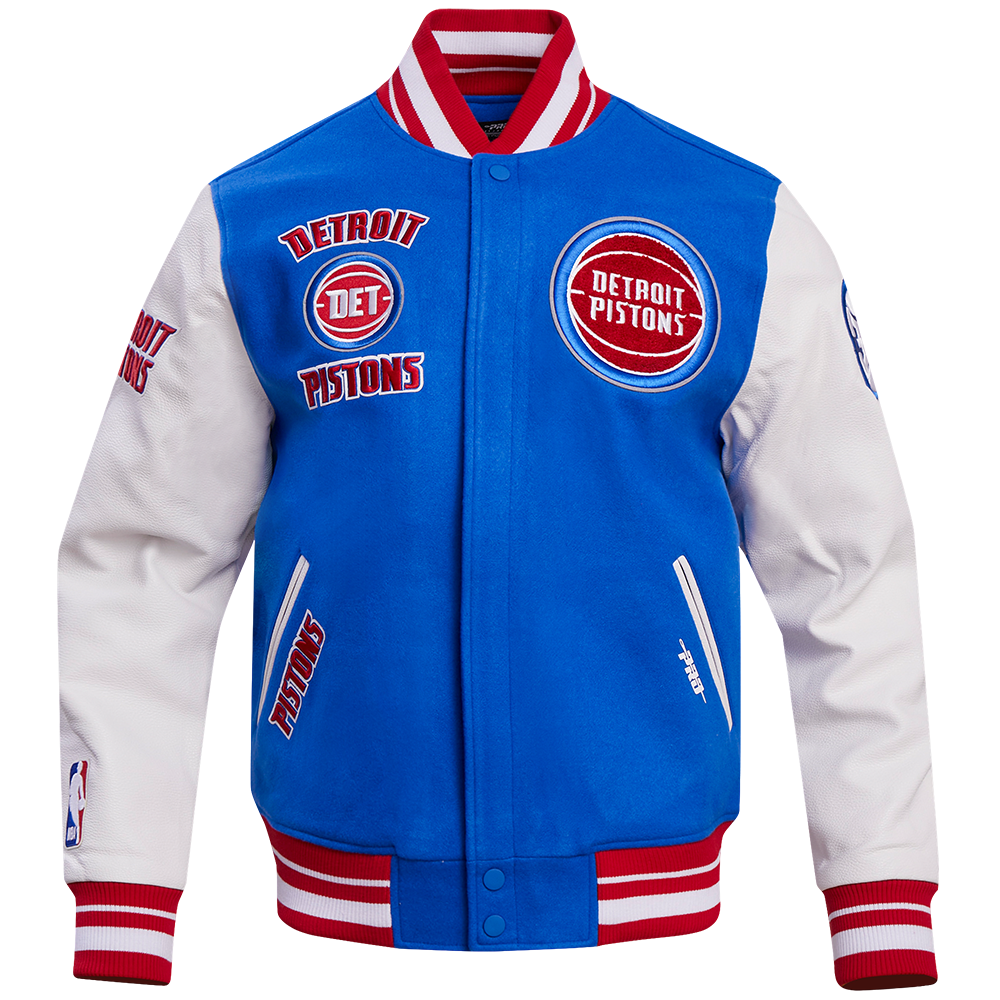 Detroit Pistons Retro Classic Rib Wool Varsity Jacket (ROYAL/RED)