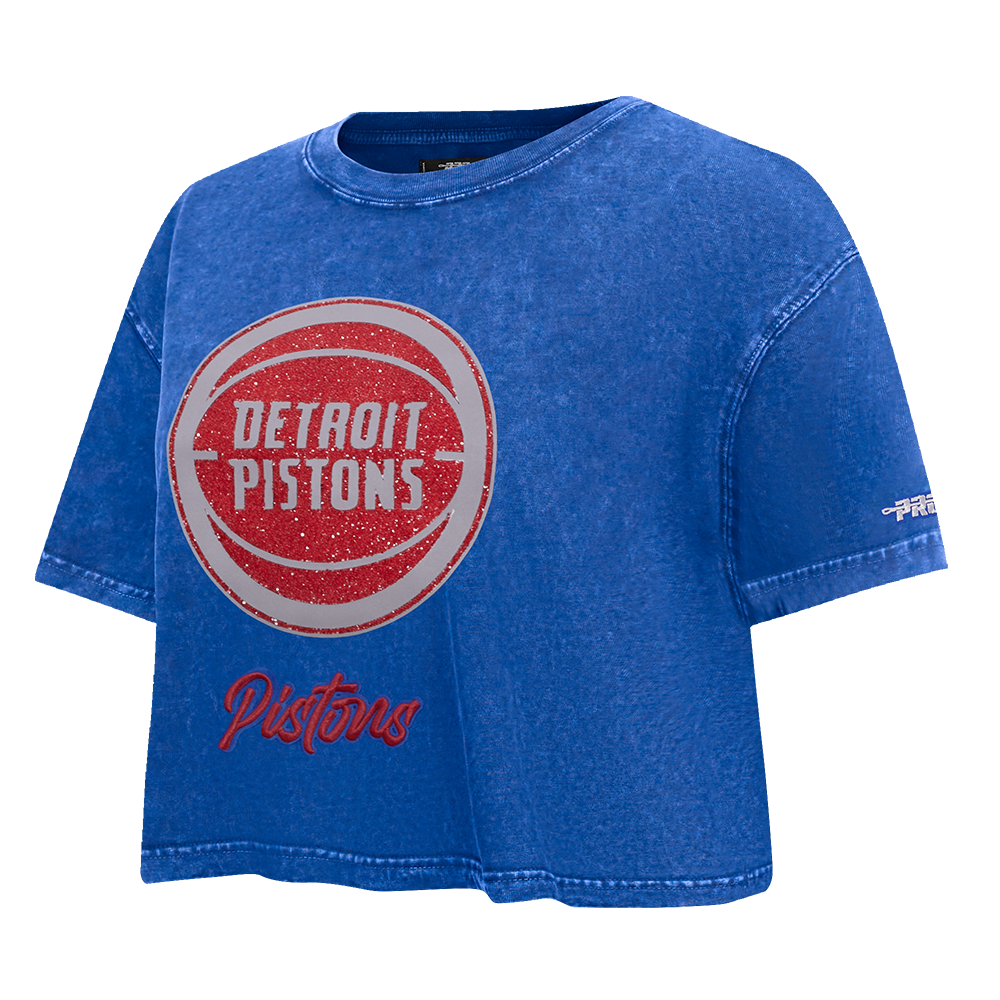 NBA DETROIT PISTONS TEAM CRYSTALLINE WOMEN'S S/S BOXY TEE (WASHED ROYAL BLUE)