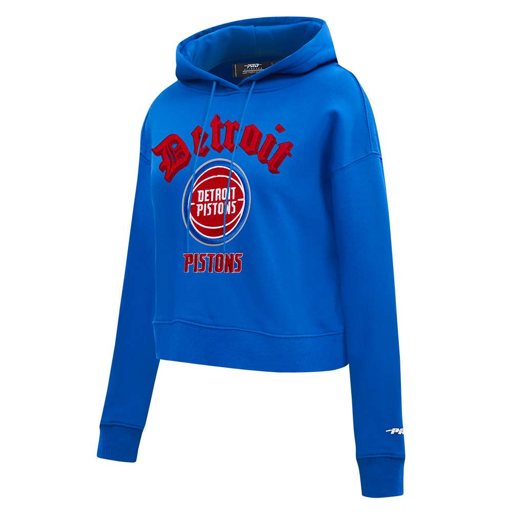 NBA DETROIT PISTONS OLD ENGLISH WOMEN'S FLC CROPPED PO HOODIE (ROYAL BLUE)