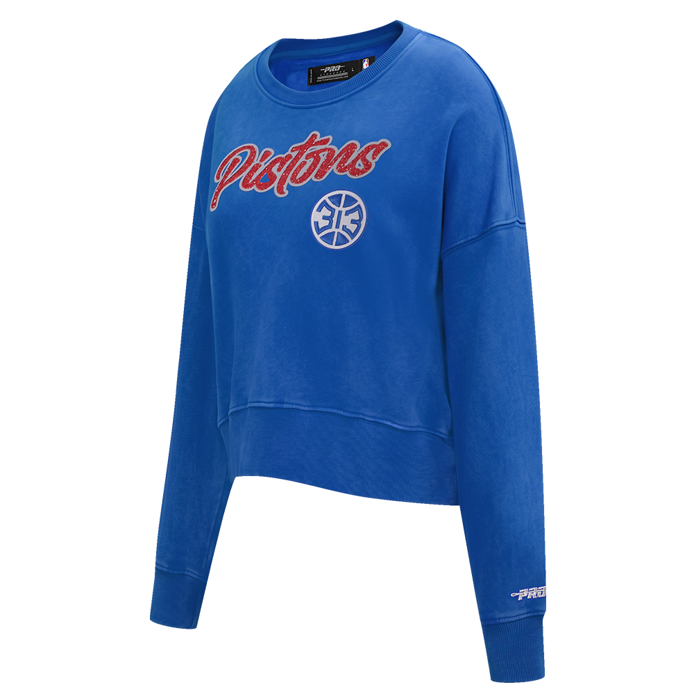 NBA DETROIT PISTONS TEAM CRYSTALLINE WOMEN'S CREWNECK SWEATSHIRT (WASHED ROYAL BLUE)