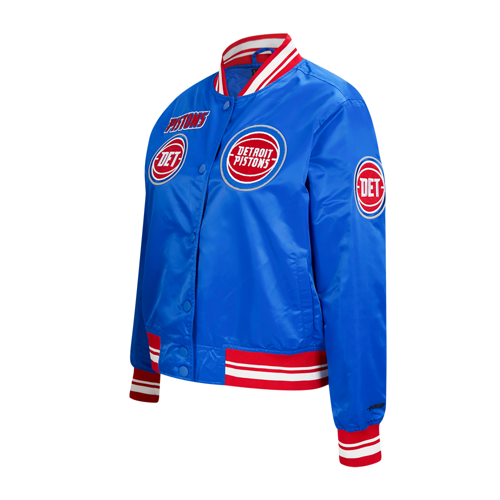 NBA DETROIT PISTONS RETRO CLASSIC WOMEN'S RIB SATIN JACKET (ROYAL BLUE/RED)