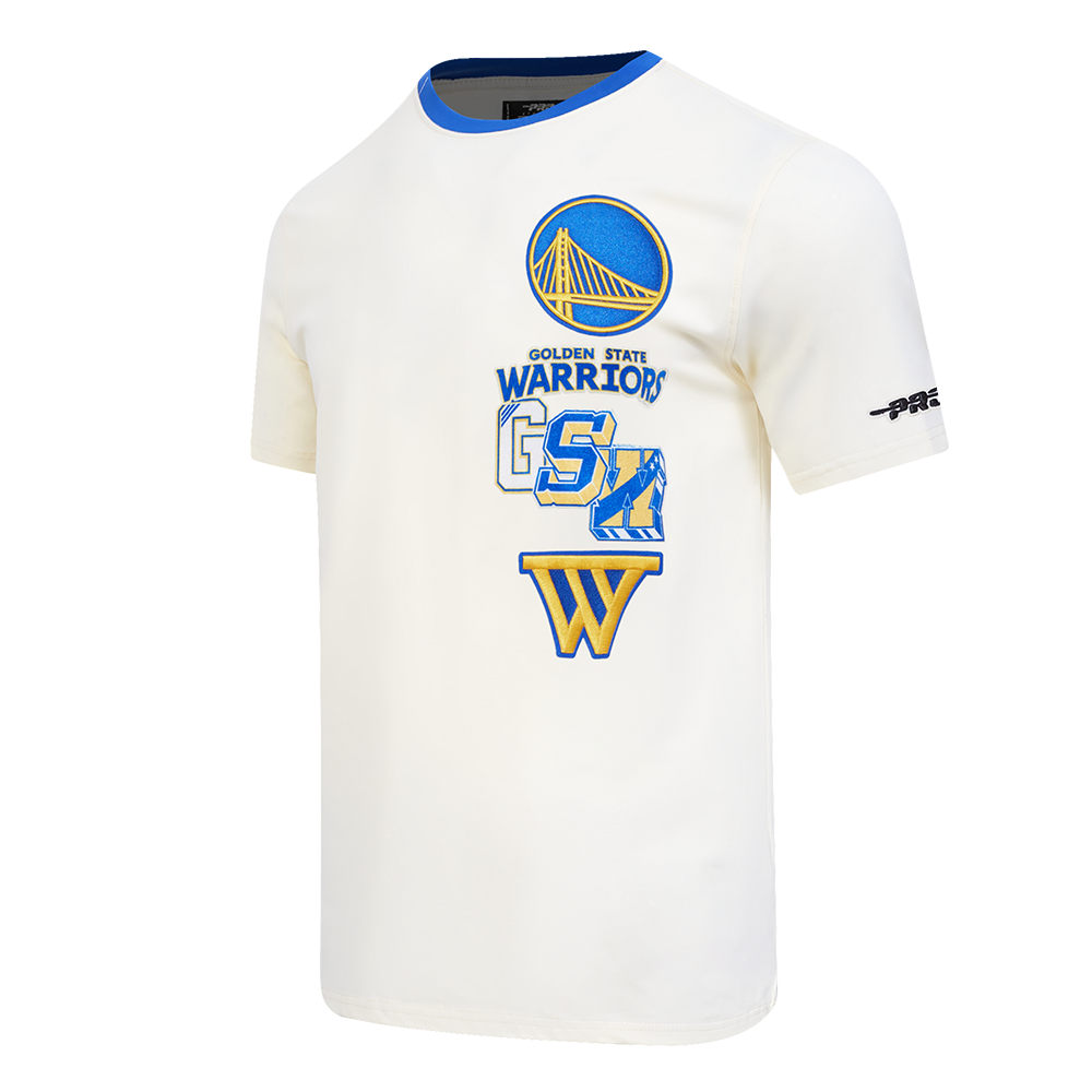 NBA GOLDEN STATE WARRIORS RETRO CASCADE MEN'S RINGER TEE (EGGSHELL/ROYAL BLUE)