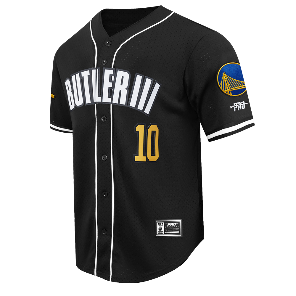 NBA GOLDEN STATE WARRIORS JIMMY BUTLER III #10 CLASSIC MESH PLAYER NAME & NUMBER MESH BUTTON DOWN SHIRT (BLACK)