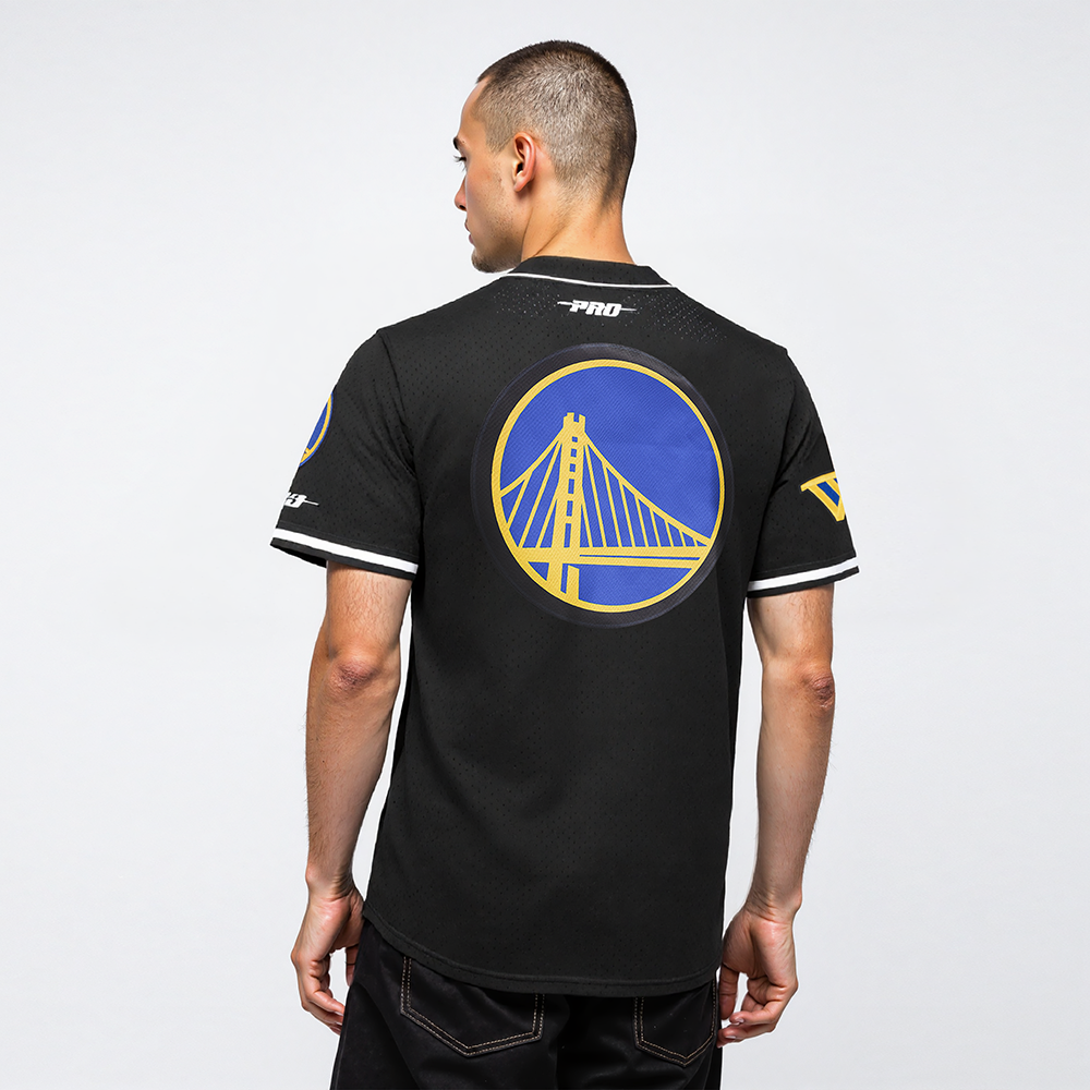 NBA GOLDEN STATE WARRIORS JIMMY BUTLER III #10 CLASSIC MESH PLAYER NAME & NUMBER MESH BUTTON DOWN SHIRT (BLACK)