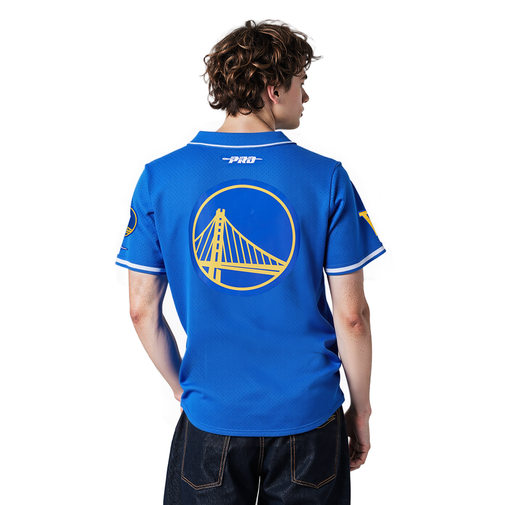 NBA GOLDEN STATE WARRIORS STEPHEN CURRY #30 CLASSIC MESH PNN MEN'S MESH BUTTON DOWN SHIRT (BLACK)