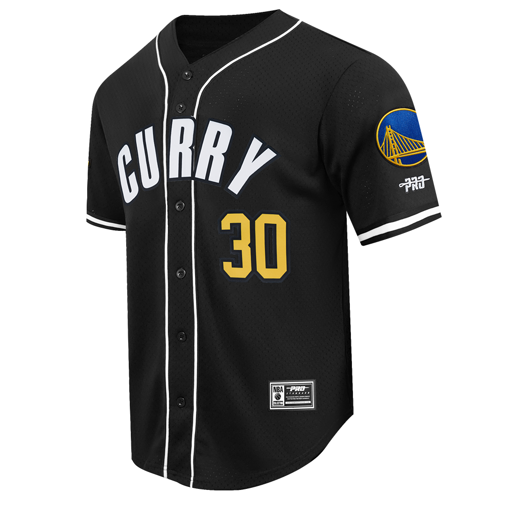 NBA GOLDEN STATE WARRIORS STEPHEN CURRY #30 CLASSIC MESH PNN MEN'S MESH BUTTON DOWN SHIRT (BLACK)