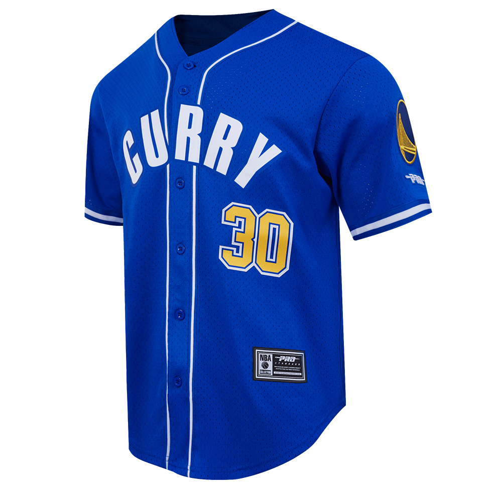 NBA GOLDEN STATE WARRIORS STEPHEN CURRY #30 CLASSIC MESH PNN MEN'S MESH BUTTON DOWN SHIRT (ROYAL BLUE)