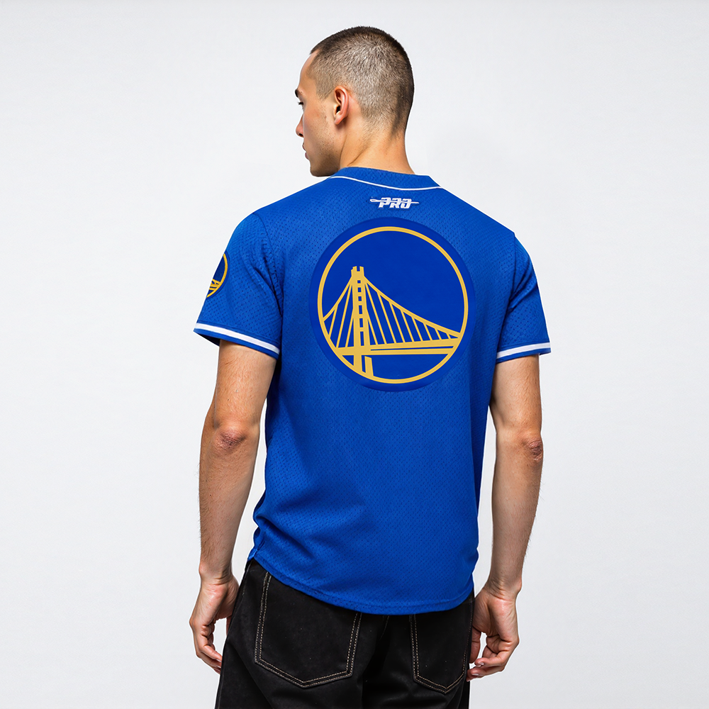 NBA GOLDEN STATE WARRIORS STEPHEN CURRY #30 CLASSIC MESH PNN MEN'S MESH BUTTON DOWN SHIRT (ROYAL BLUE)