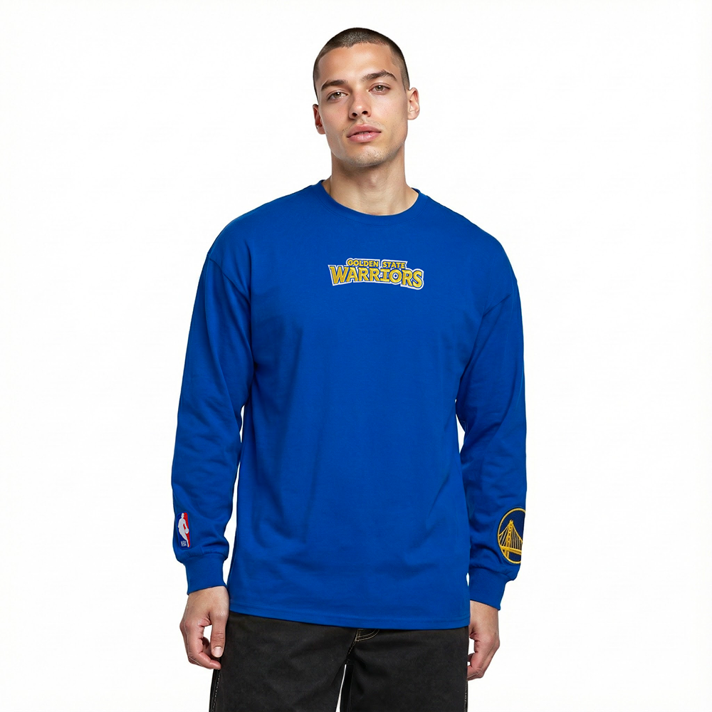 NBA GOLDEN STATE WARRIORS WINGSPAN MEN'S DROP SHOULDER LS TEE (ROYAL BLUE)