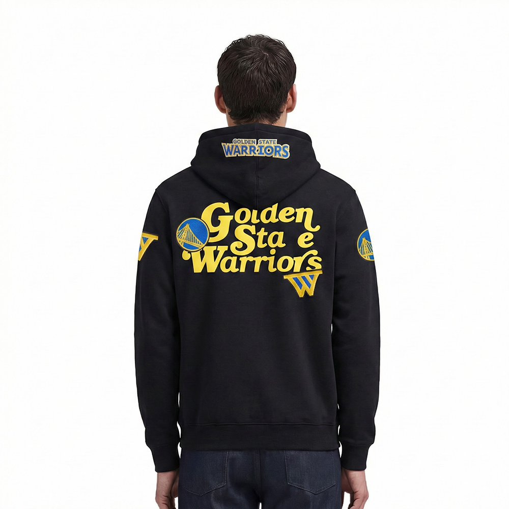 NBA GOLDEN STATE WARRIORS SOUVENIR MEN'S FLEECE PULLOVER HOODIE (BLACK)