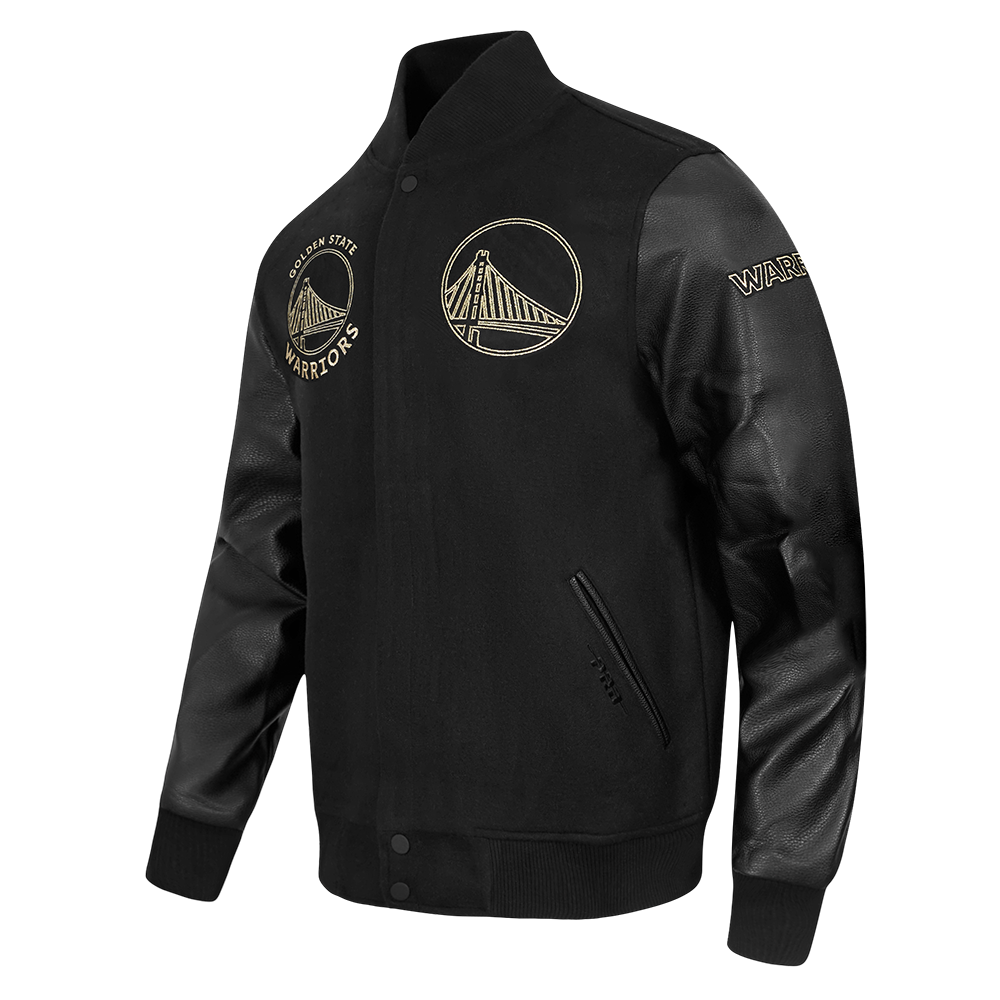 NBA GOLDEN STATE WARRIORS BLACK & GOLD WOOL VARSITY JACKET (JET BLACK)