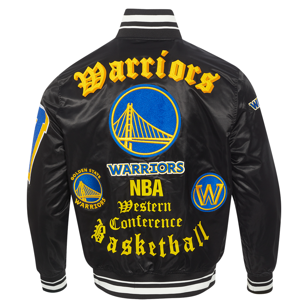 NBA GOLDEN STATE WARRIORS OLD ENGLISH MEN'S RIB SATIN JACKET (BLACK) – Pro  Standard