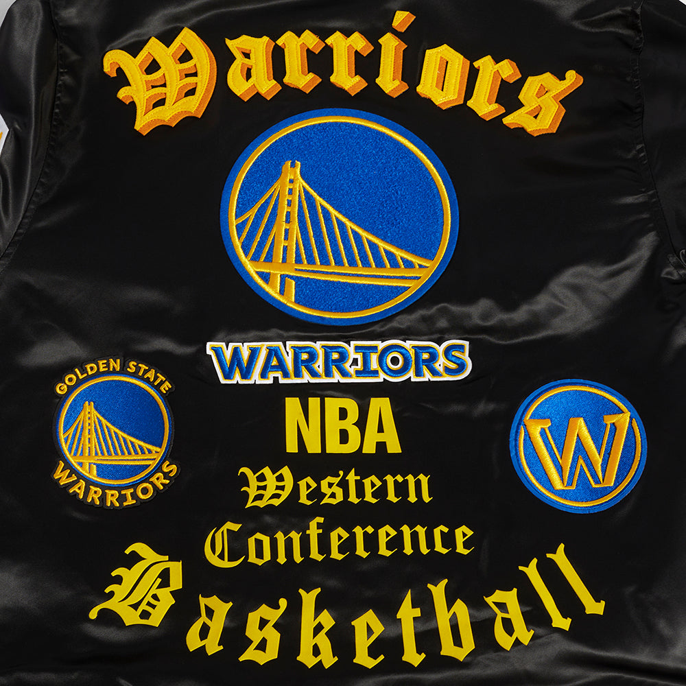 NBA GOLDEN STATE WARRIORS OLD ENGLISH MEN'S RIB SATIN JACKET (BLACK) – Pro  Standard