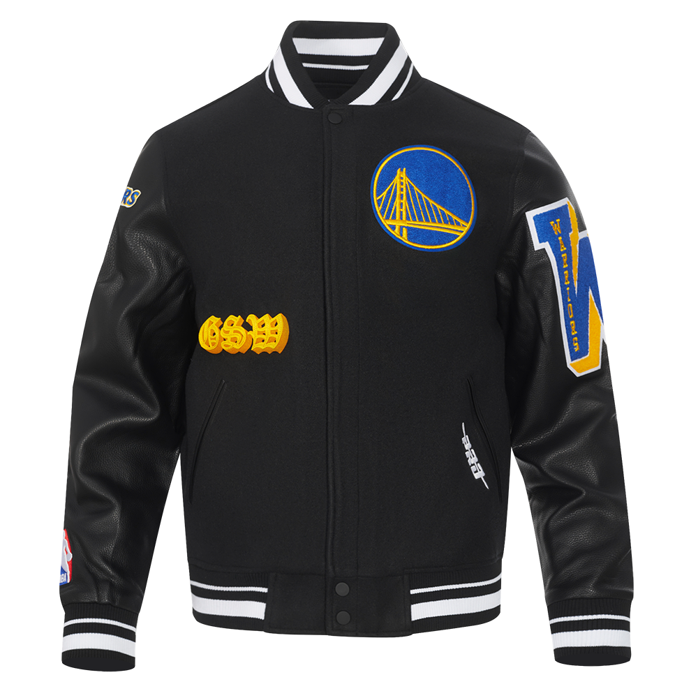NBA GOLDEN STATE WARRIORS OLD ENGLISH MEN S RIB WOOL VARSITY JACKET B Pro Standard