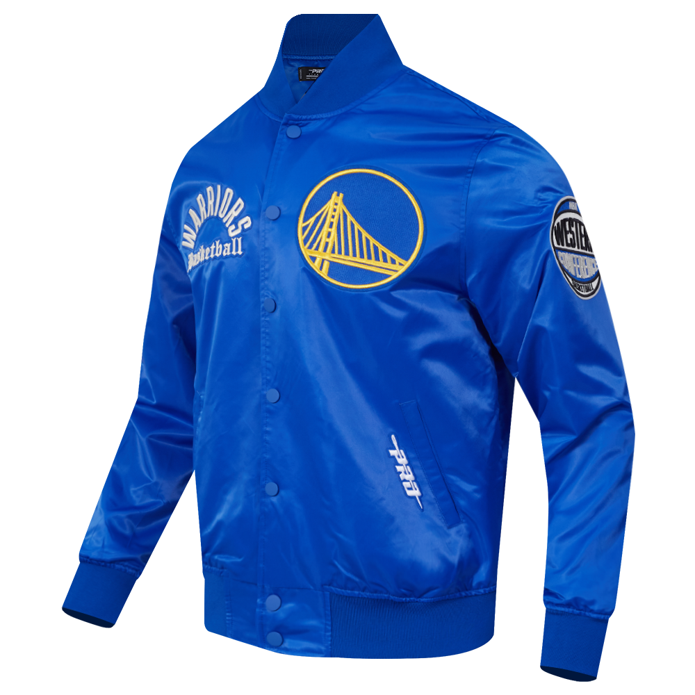 NBA GOLDEN STATE WARRIORS MODERN ORIGINALS MEN'S SATIN JACKET (ROYAL BLUE)