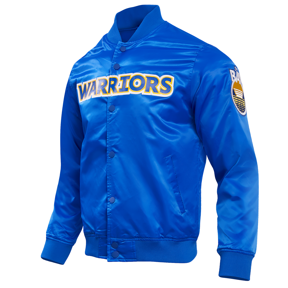 NBA GOLDEN STATE WARRIORS TEAM BIG LOGO MEN'S SATIN JACKET (ROYAL BLUE)