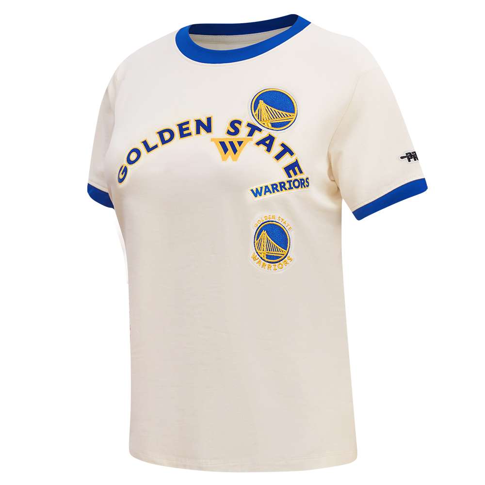 NBA GOLDEN STATE WARRIORS RETRO CASCADE WOMEN'S RINGER TEE (EGGSHELL/ROYAL BLUE)