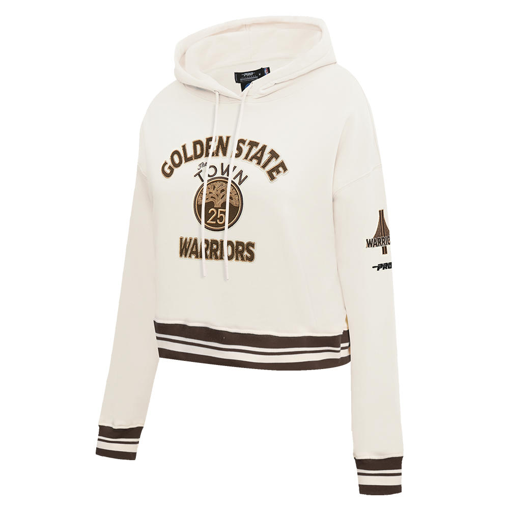 NBA GOLDEN STATE WARRIORS CITY EDITION 25-26 WOMEN'S RIB FLC CROPPED PO HOODIE (EGGSHELL/ BROWN)