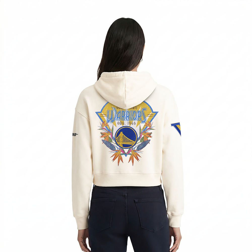 NBA GOLDEN STATE WARRIORS PARADISE WOMEN'S CROPPED PULLOVER HOODIE (EGGSHELL)