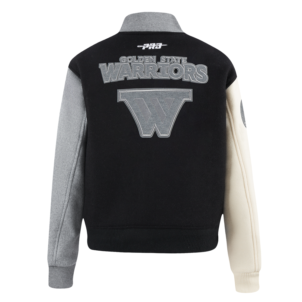 NBA GOLDEN STATE WARRIORS REVERSE FRENCH TERRY WOMEN'S WOOL VARSITY JA (BLACK/GRAY/EGGSHELL)