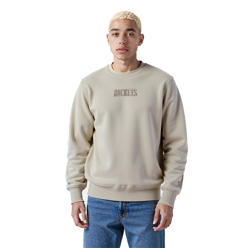 NBA HOUSTON ROCKETS WINGSPAN MEN'S DROP SHOULDER FLEECE CREWNECK (TAUPE)