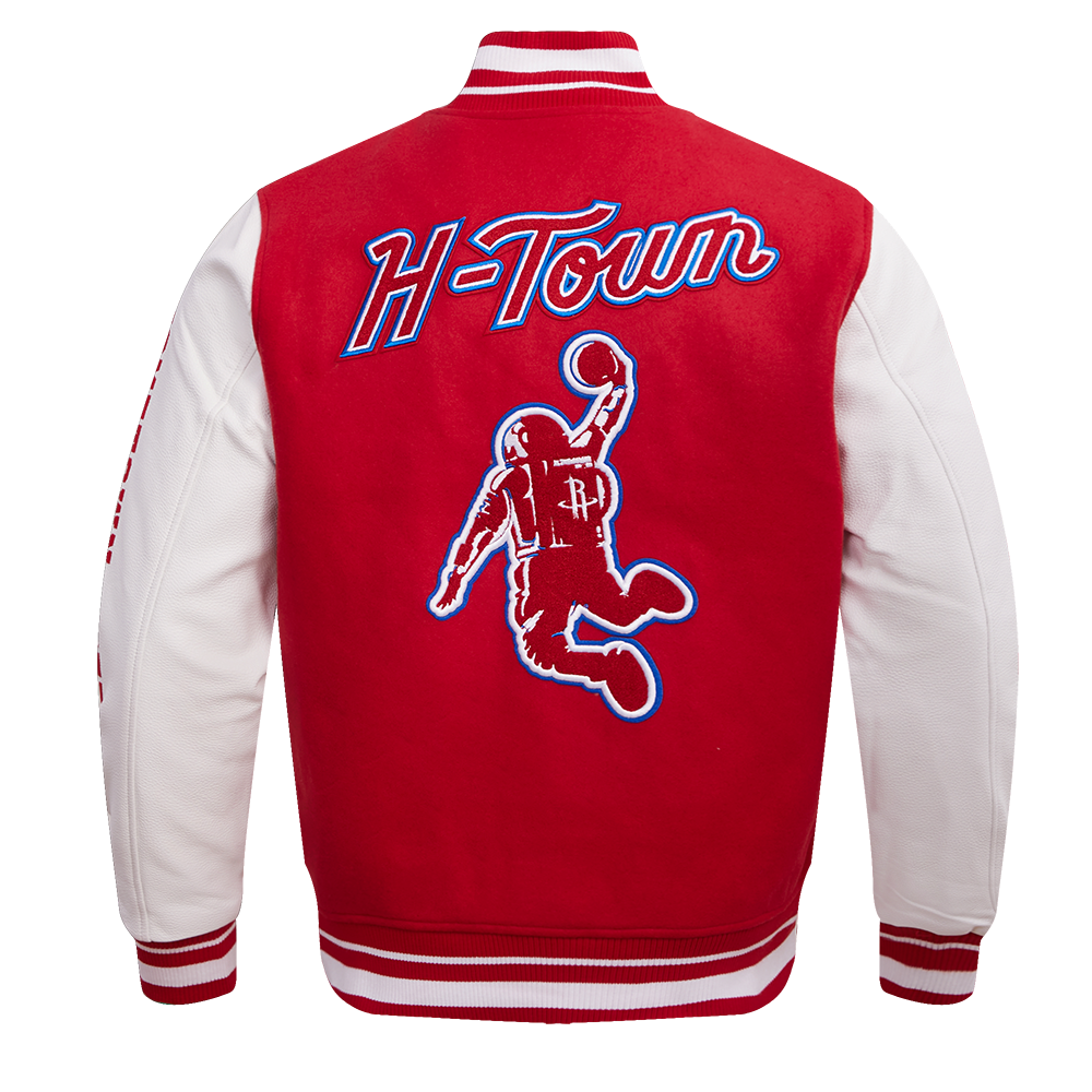 NBA HOUSTON ROCKETS MEN S CHEST 95 ANI RIB WOOL VARSITY JACKET RED WH Pro Standard
