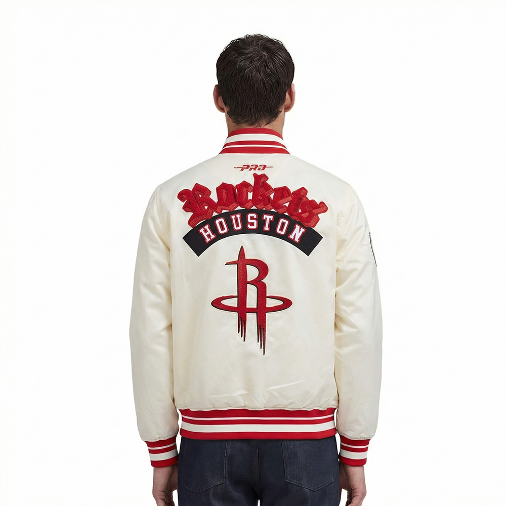 HOUSTON ROCKETS BEST OF MEN'S RIB SATIN JACKET (EGGSHELL/ RED)