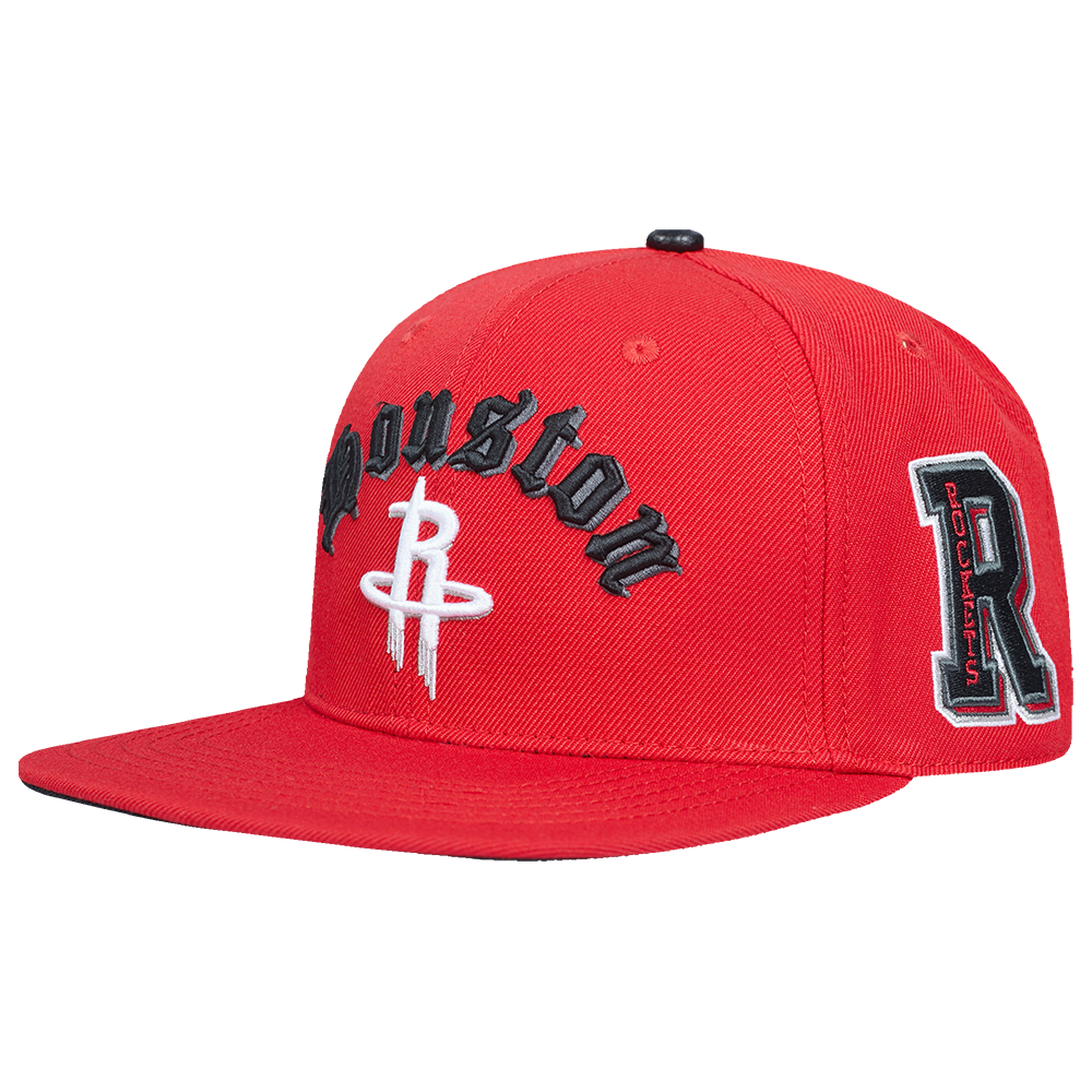 NBA HOUSTON ROCKETS OLD ENGLISH UNISEX 6 PANEL SNAPBACK HAT (RED)