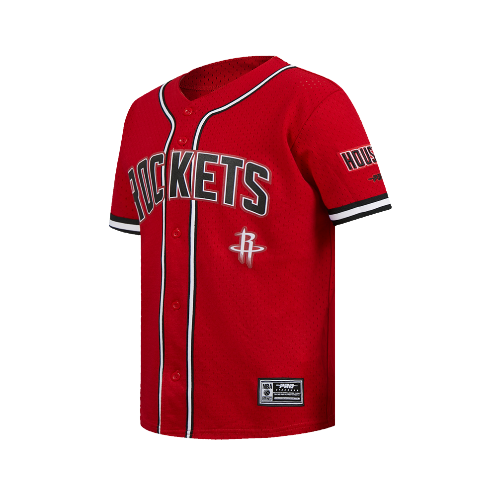 NBA HOUSTON ROCKETS CLASSIC BIG BOY'S MESH BUTTON DOWN SHIRT (RED/BLACK)